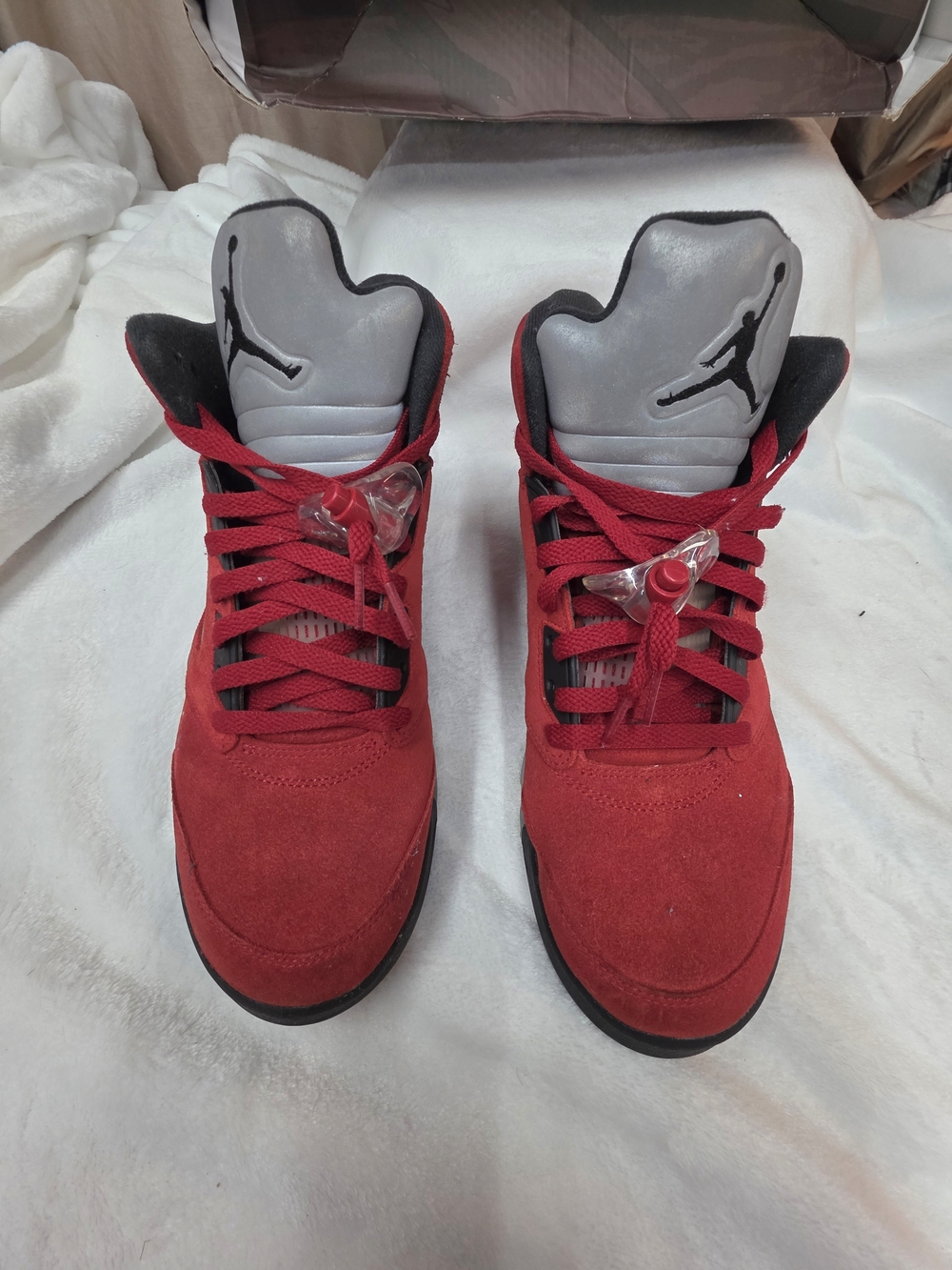 Men's Nike Air Jordan 5 Retro Raging Bull Red Suede Basketball Shoes - Picture 2 of 14
